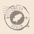 Stamp Postal of Ibiza. Map Silhouette rubber Seal. Design Retro Travel. Seal Map Ibiza of Spain grunge for your design.