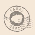 Stamp Postal Kauai island. Map Silhouette rubber Seal. Design Retro Travel. Seal Map Kauai of Hawaii