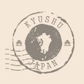 Stamp Postal of Kyushu. Map Silhouette rubber Seal. Design Retro Travel. Seal Map Kyushu of Japan grunge