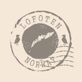 Stamp Postal of Lofoten. Map Silhouette rubber Seal. Design Retro Travel. Seal Map Lofoten of Norway Royalty Free Stock Photo