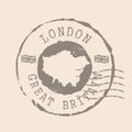 Stamp Postal of London is the capital of United Kingdom. Map Silhouette rubber Seal. Design Retro Travel. Royalty Free Stock Photo