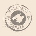 Stamp Postal of Mallorca. Map Silhouette rubber Seal. Design Retro Travel. Seal Map Mallorca of Spain grunge for your design.