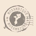 Stamp Postal of Mozambique. Map Silhouette rubber Seal. Design Retro Travel. Seal of Map Mozambiquegrunge for your design.