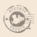 Stamp Postal of Mykonos. Map Silhouette rubber Seal. Design Retro Travel. Seal Map Mykonos of Greece
