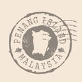 Stamp Postal of Penang island. Map Silhouette rubber Seal. Design Retro Travel. Seal Map of Penang island
