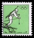 Stamp printed in Ajman shows biathlonist Royalty Free Stock Photo