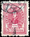 Stamp printed by Argentina, shows General Jose de San Martin Royalty Free Stock Photo