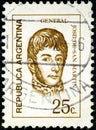 Stamp printed in the Argentina shows Jose de San Martin General Royalty Free Stock Photo