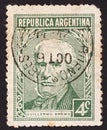 A stamp printed Argentina in shows portrait of Admiral Guillermo Brown 1777-1857 founder of the Argentine navy, circa 1959