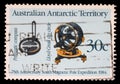 Stamp printed in the Australia, Australian Antarctic Territory shows 75th Anniversary South Magnetic Pole Expedition