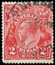 Stamp printed in Australia with the portrait of English King George V