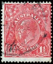 Stamp printed in Australia with the portrait of English King George V