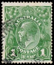 Stamp printed in Australia with the portrait of English King George V