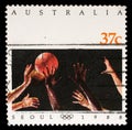 Stamp printed in Australia shows Basketball on the Olympic games in Seoul