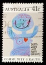 Stamp printed in Australia shows the Caricature `Medical checkups`, Community health Royalty Free Stock Photo