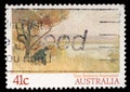 Stamp printed in Australia shows draw by Tom Roberts `Impression Mentone`