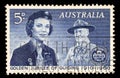 Stamp printed in the Australia shows Girl Guide and Lord Baden-Powell