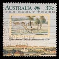 Stamp printed in Australia shows the Government Farm, Parramatta, Sydney