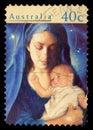 Stamp printed in Australia shows Madonna and Child