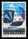 Stamp printed in Australia shows an ocean racer