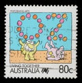 Stamp printed in Australia shows Performing arts jugglers