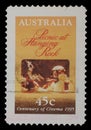 Stamp printed in Australia shows poster of movie Picnic at Hanging Rock