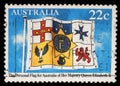 Stamp printed by Australia, shows Queen Elizabeths Personal Flag of Australia