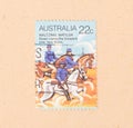 A stamp printed in Australia shows a scene of Waltzing Matilda, circa 1980