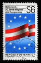 Stamp printed by Austria dedicated to 30 years as a member of the Council of Europe