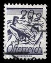 Stamp printed in Austria, is depicted Fields Crossed by Telegraph Wires Royalty Free Stock Photo