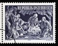 Stamp printed by Austria, shows Adoration of the Shepherds by Marian Rittinger, Carving from Garsten Vicarage