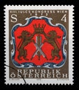 Stamp printed in the Austria shows Arms of Viennese Tanners