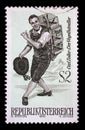 Stamp printed in Austria, shows the character of the operetta The Bird Seller Royalty Free Stock Photo