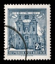 Stamp printed in the Austria shows Christkindl Church Royalty Free Stock Photo