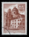 Stamp printed in the Austria shows Church and Old University in Salzburg Royalty Free Stock Photo