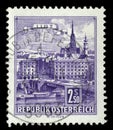 Stamp printed by Austria, shows Danube Bridge, Linz