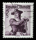 Stamp printed in Austria shows image woman in national Austrian costumes, Ziller Valley