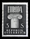 Stamp printed in the Austria shows Ionic Capital, Idea of a United Europe