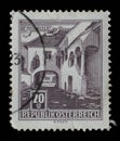 Stamp printed in Austria shows Old Courtyard, Morbisch Royalty Free Stock Photo