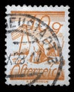 Stamp printed in Austria shows Stooks and telegraph wires Royalty Free Stock Photo