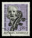 Stamp printed by Austria, shows Tragic Mask and Violin
