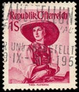 Stamp printed in Austria, shows a woman in national dress, Tirol, Pustertal