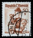 Stamp printed in Austria shows woman in national dress, Vorarlberg, Bregenzer Forest