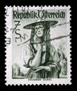 Stamp printed in the Austria shows Woman from Steiermark, Sulm Valley