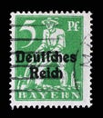 Stamp printed in printed in Bavaria with a `Deutsches Reich` overprint shows Plowman