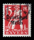 Stamp printed in printed in Bavaria with a `Deutsches Reich` overprint shows Plowman