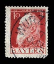 Stamp printed in Bavaria shows portrait of Prince Regent Luitpold