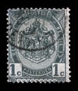 Stamp printed in Belgium shows Belgian coat of arms Royalty Free Stock Photo