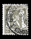 Stamp printed in Belgium shows Belgian coat of arms