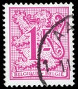 Stamp printed in BELGIUM shows image of The coat of arms of the Kingdom of Belgium Royalty Free Stock Photo